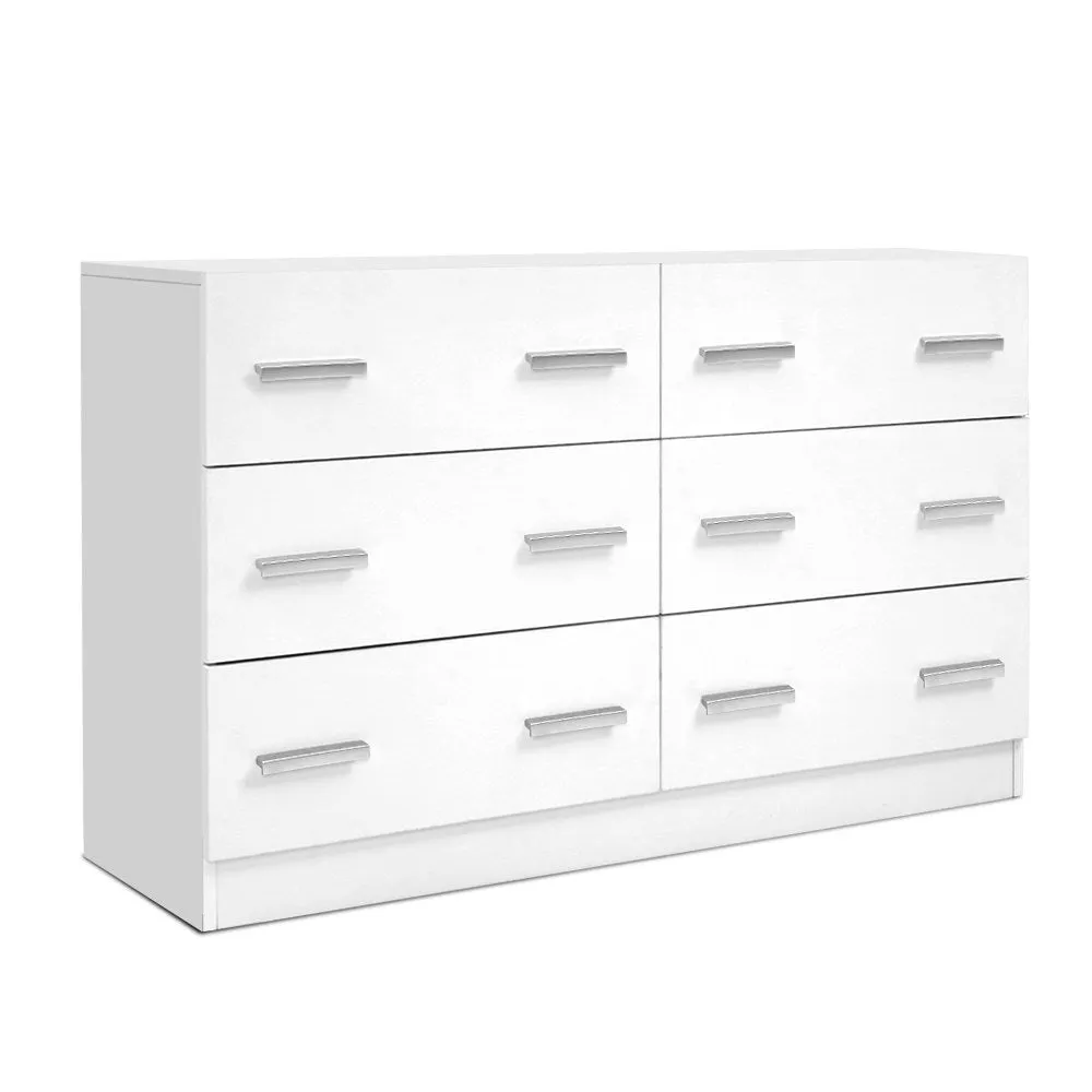 Bedroom Dresser Chest Of drawer 6 Drawers Lowboy Storage Furniture Cabinet White