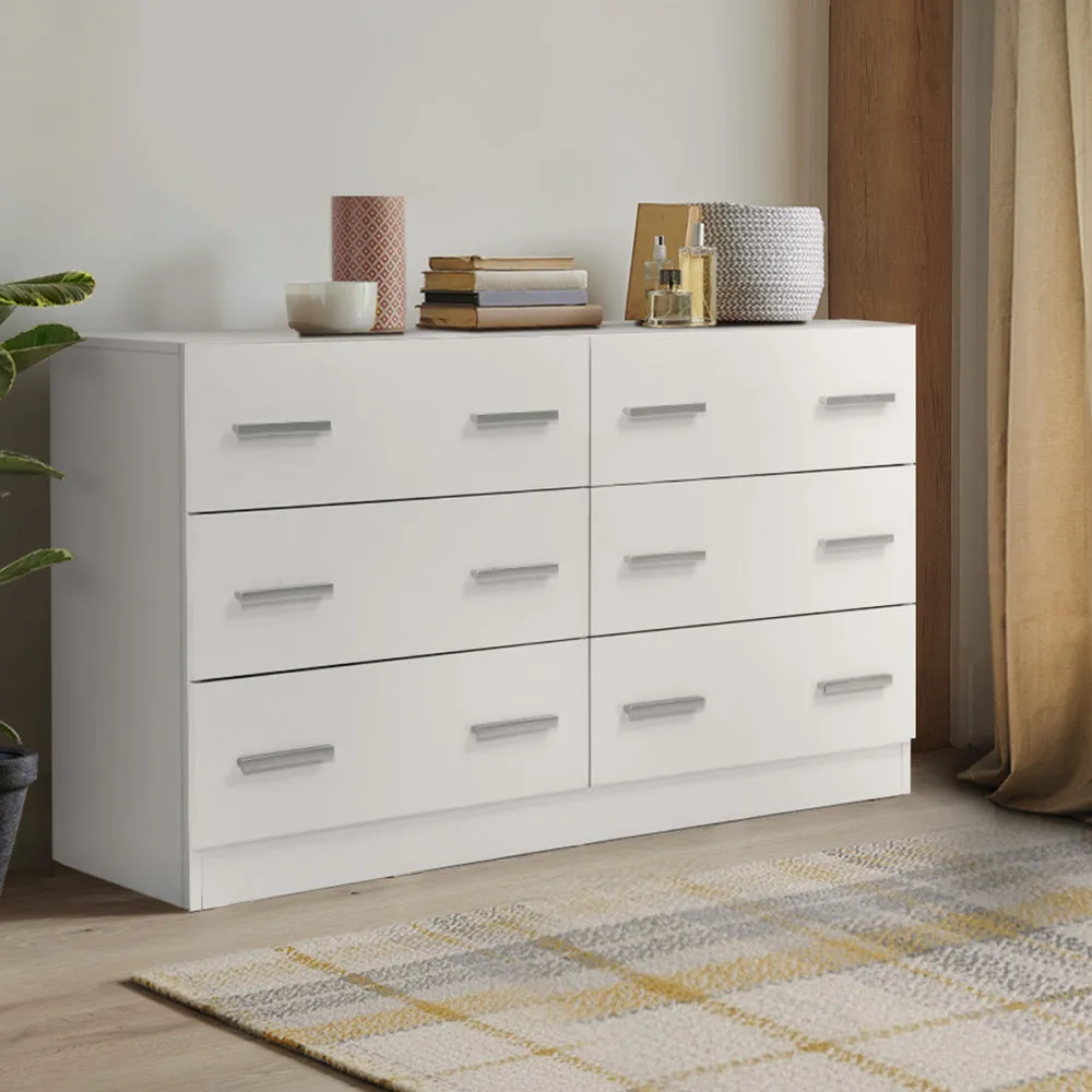 Bedroom Dresser Chest Of drawer 6 Drawers Lowboy Storage Furniture Cabinet White