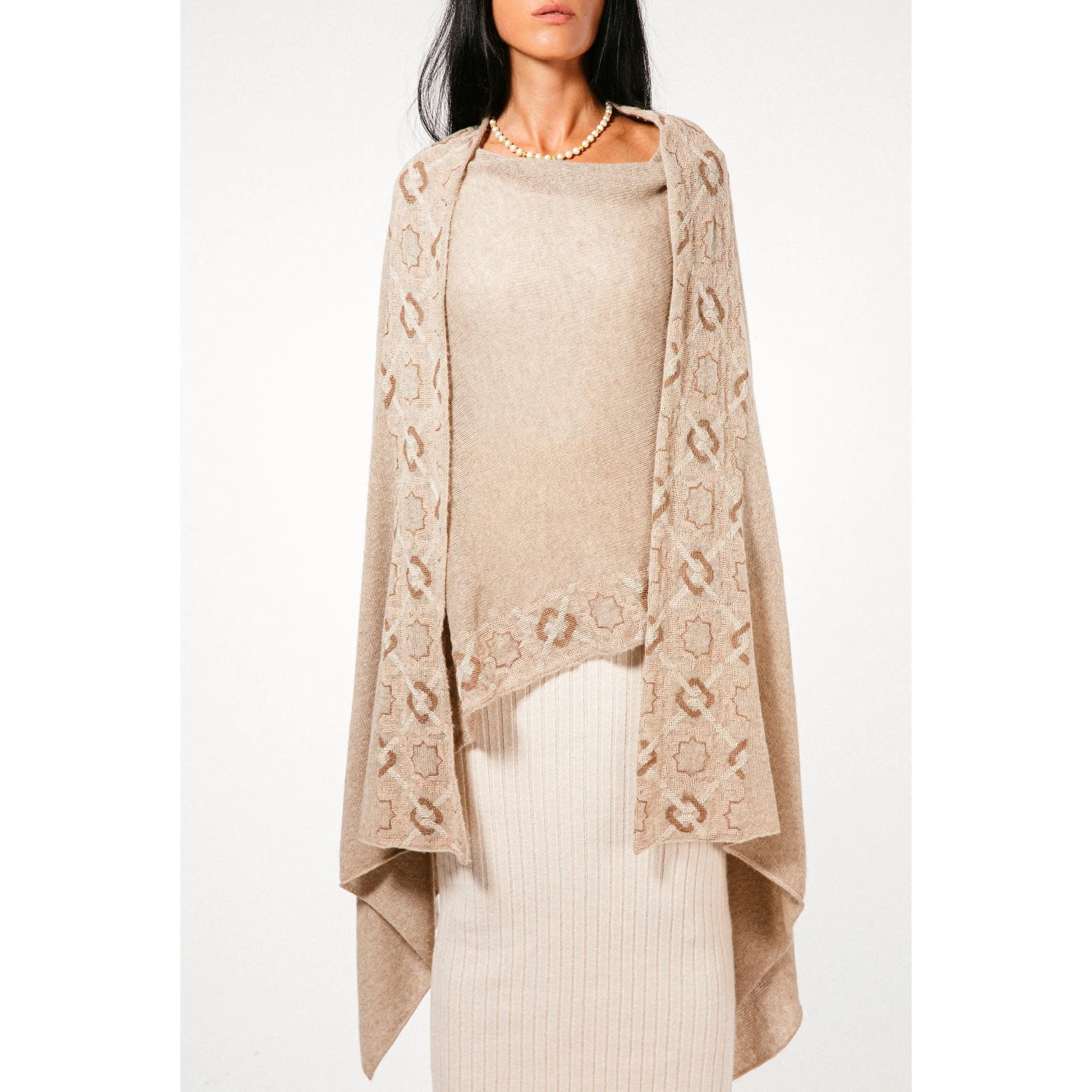 BEIGE CASHMERE PONCHO