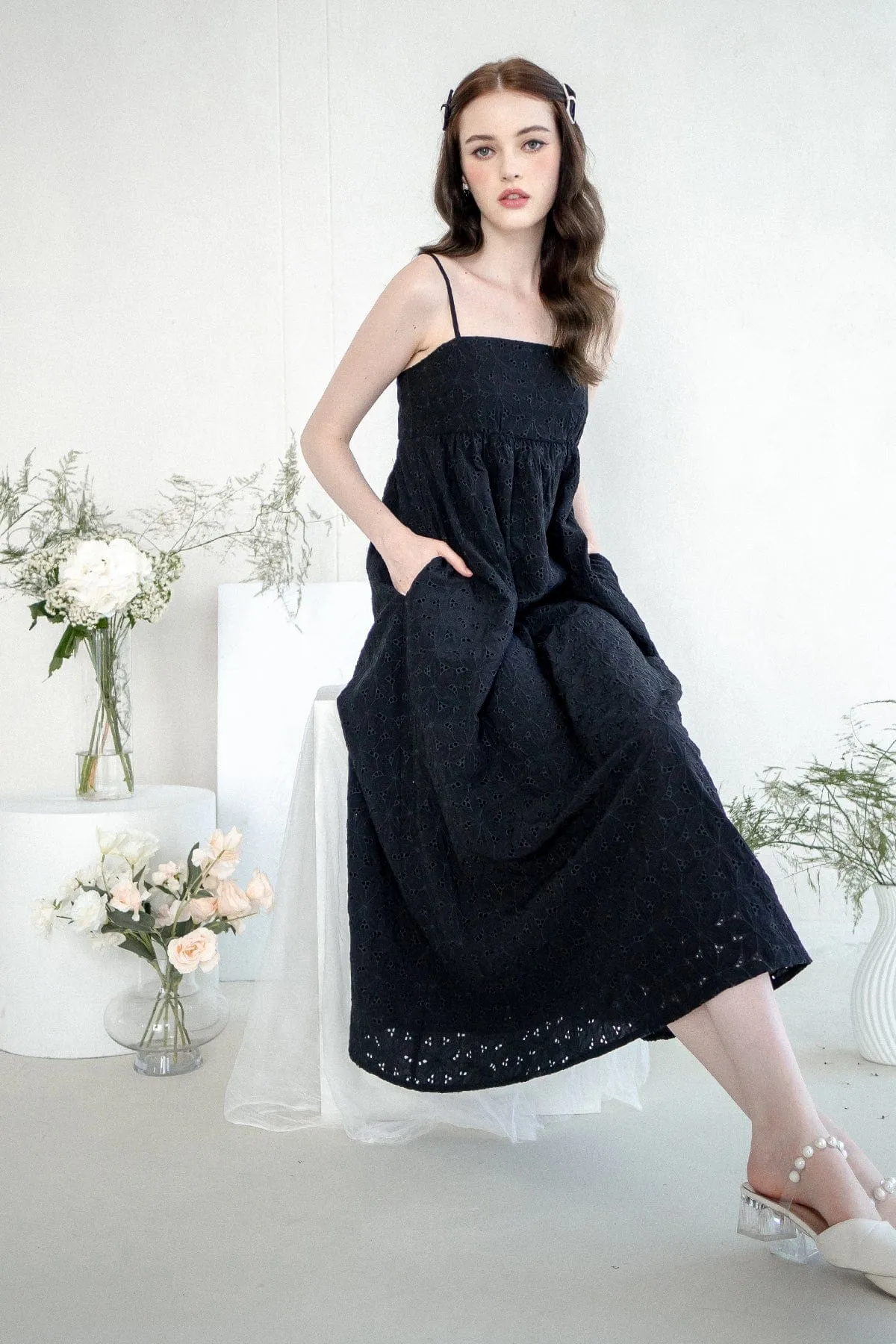 BELLA EMBROIDERY DRESS IN BLACK