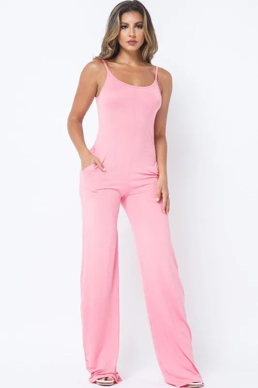 BILLIE SPAGHETTI STRAP SOLID OVER SIZED LEG JUMPSUIT*