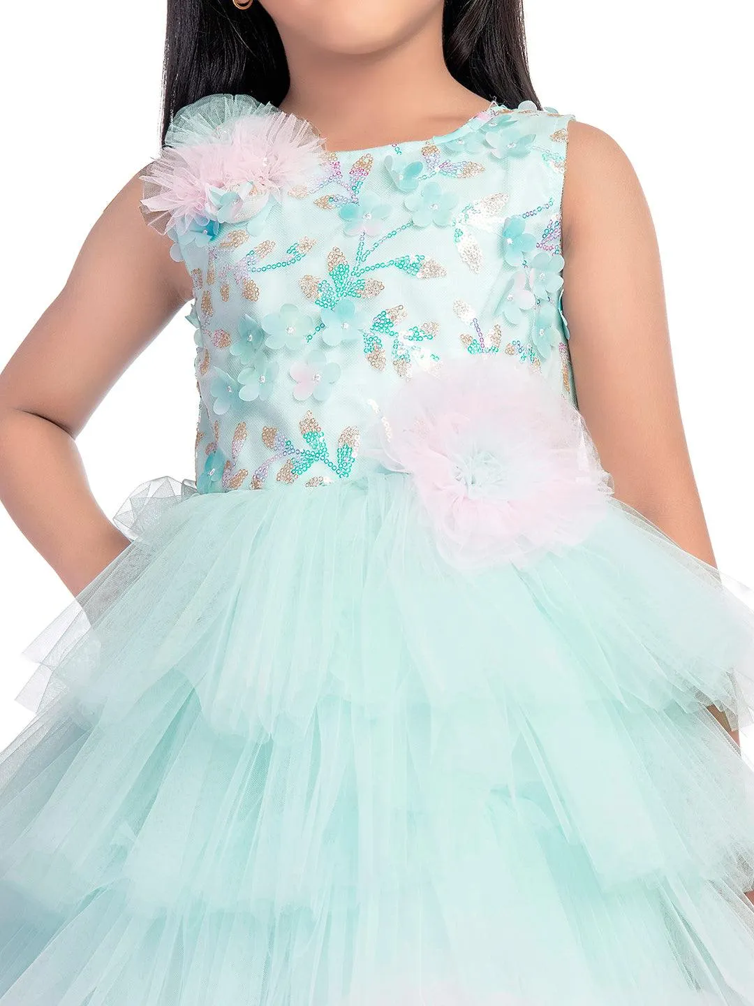 Birthday Dress For Kids / Blue Coloured Trendy Frill Style Gowns For Girls / Imported Gown For Girls / Multi Frills