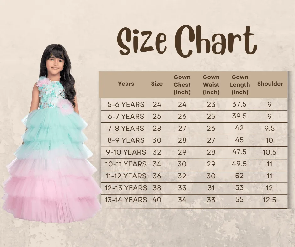 Birthday Dress For Kids / Blue Coloured Trendy Frill Style Gowns For Girls / Imported Gown For Girls / Multi Frills