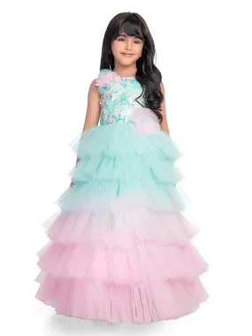 Birthday Dress For Kids / Blue Coloured Trendy Frill Style Gowns For Girls / Imported Gown For Girls / Multi Frills