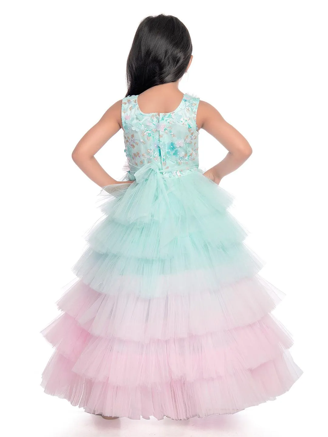 Birthday Dress For Kids / Blue Coloured Trendy Frill Style Gowns For Girls / Imported Gown For Girls / Multi Frills