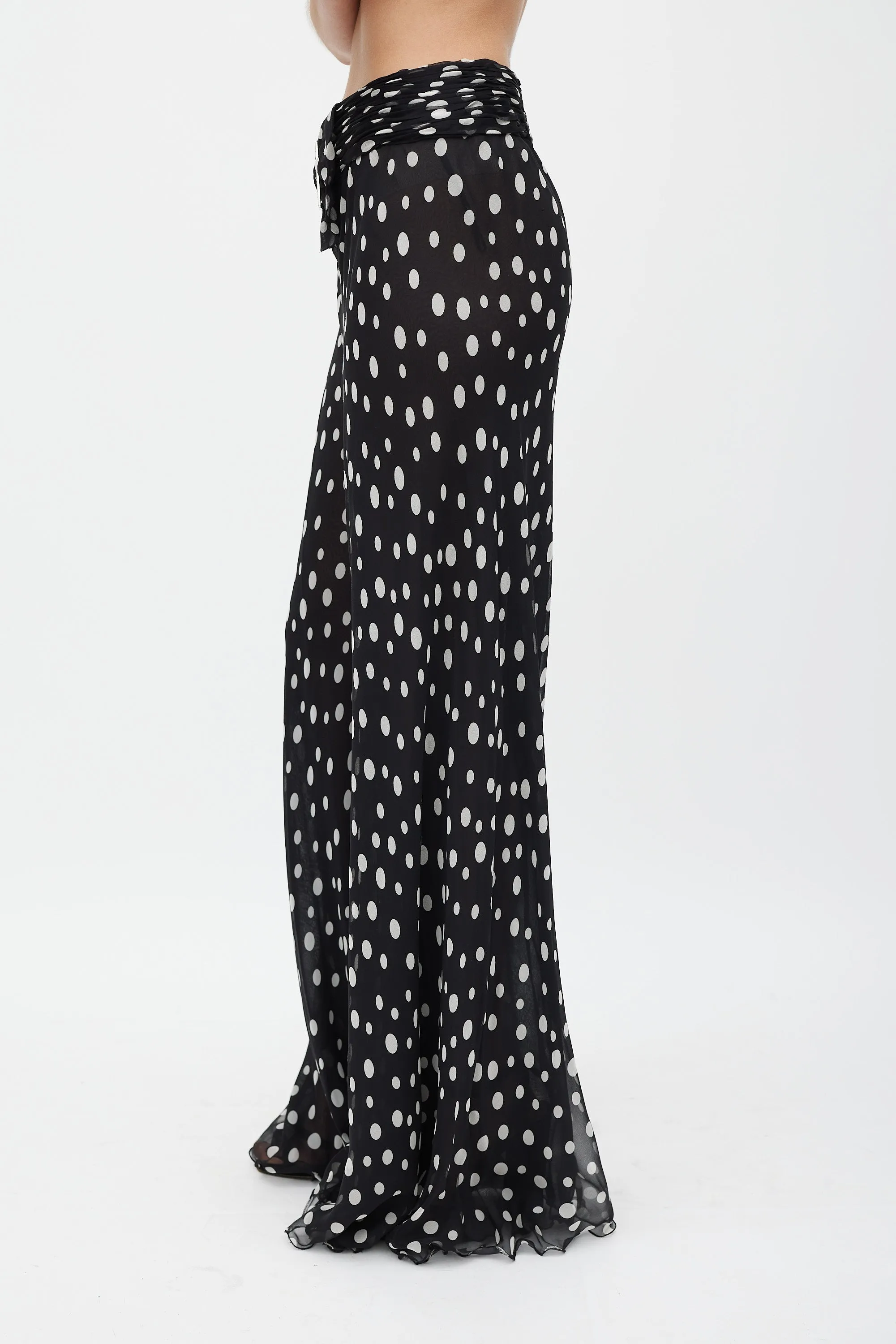 Black & White Sheer Dotted Flared Trouser