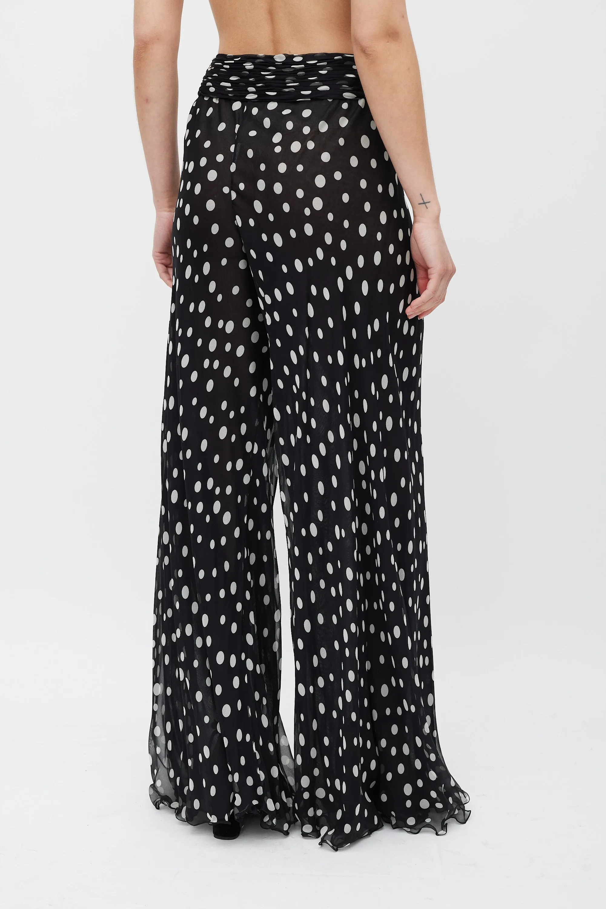 Black & White Sheer Dotted Flared Trouser