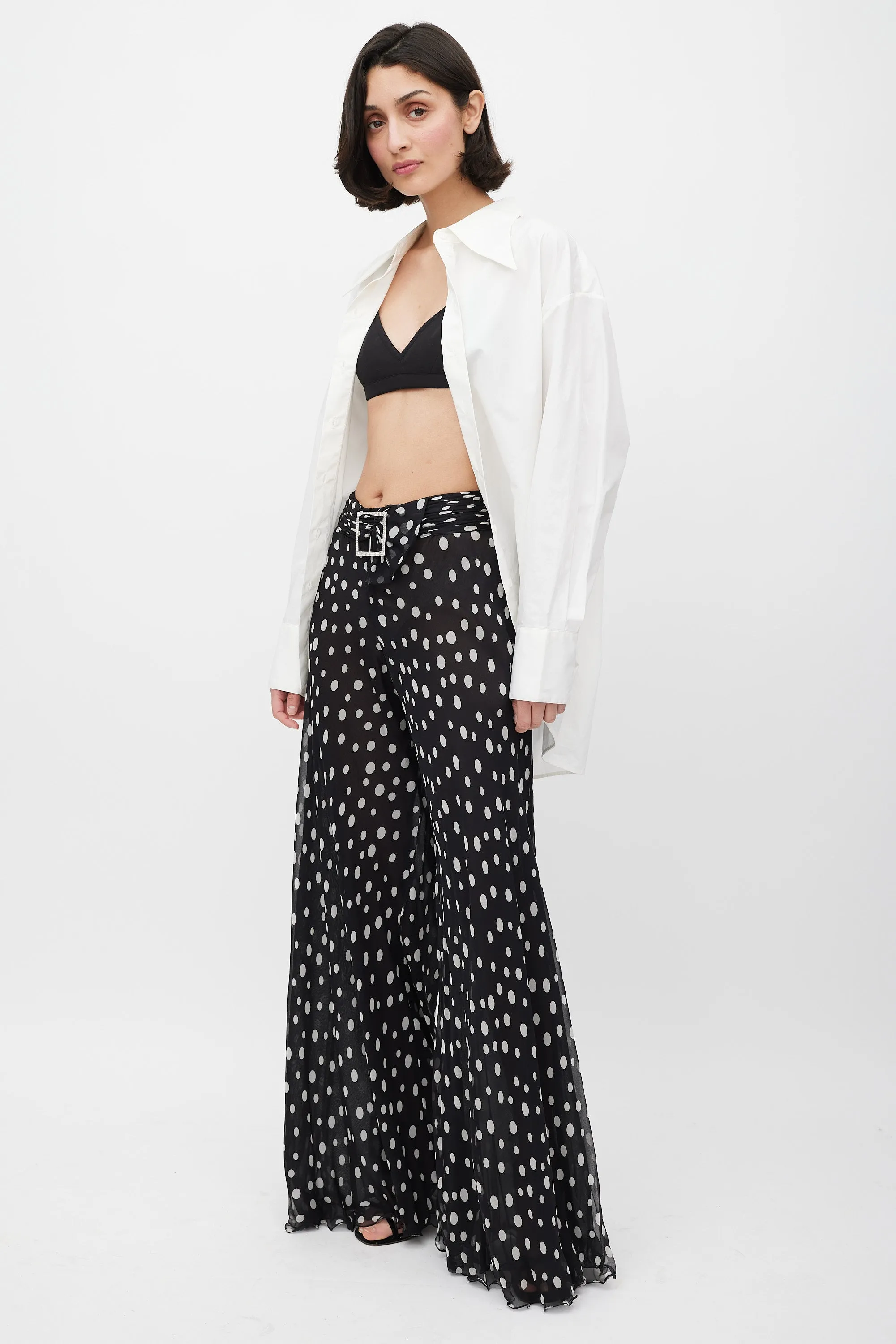 Black & White Sheer Dotted Flared Trouser