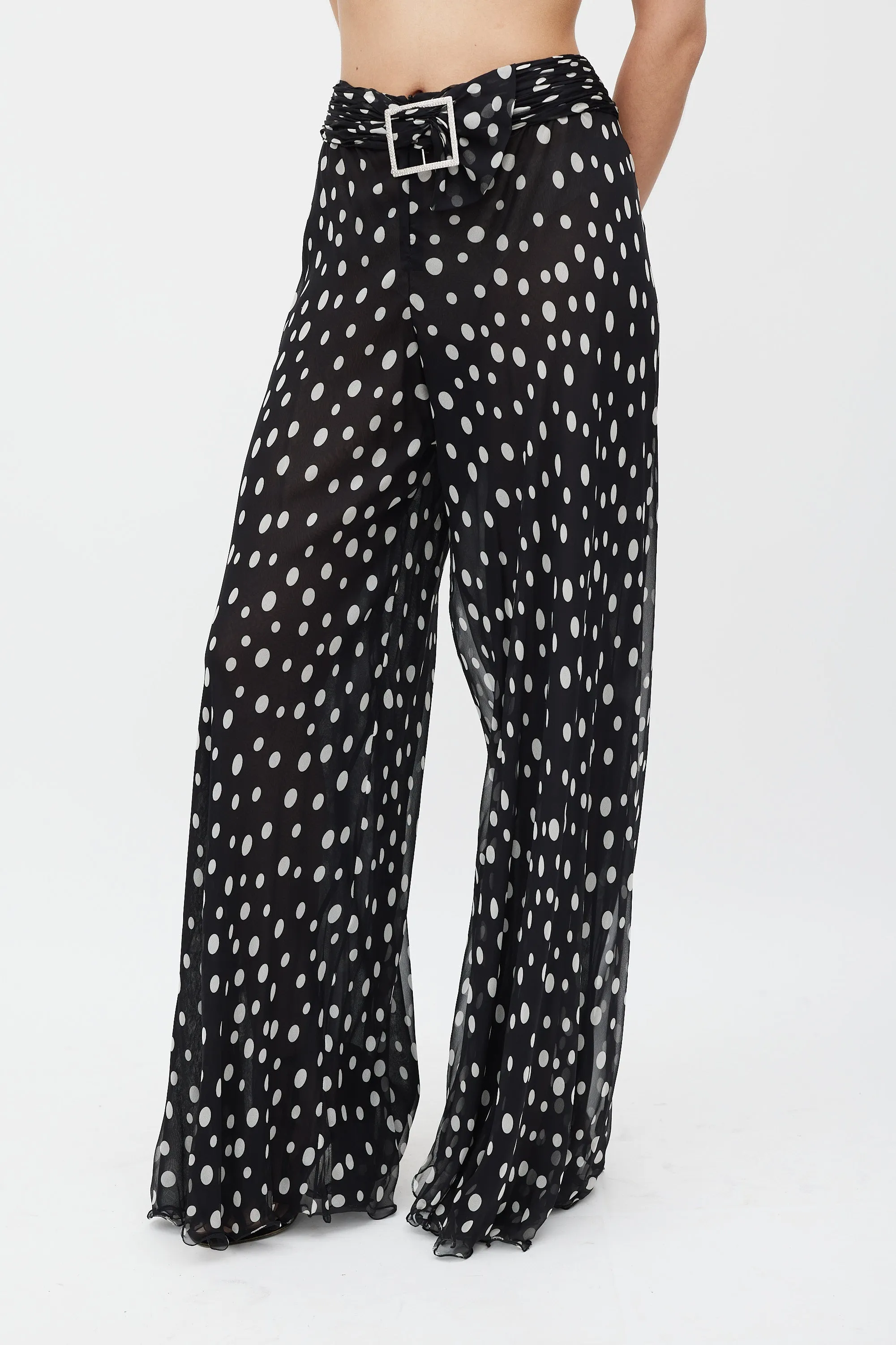 Black & White Sheer Dotted Flared Trouser