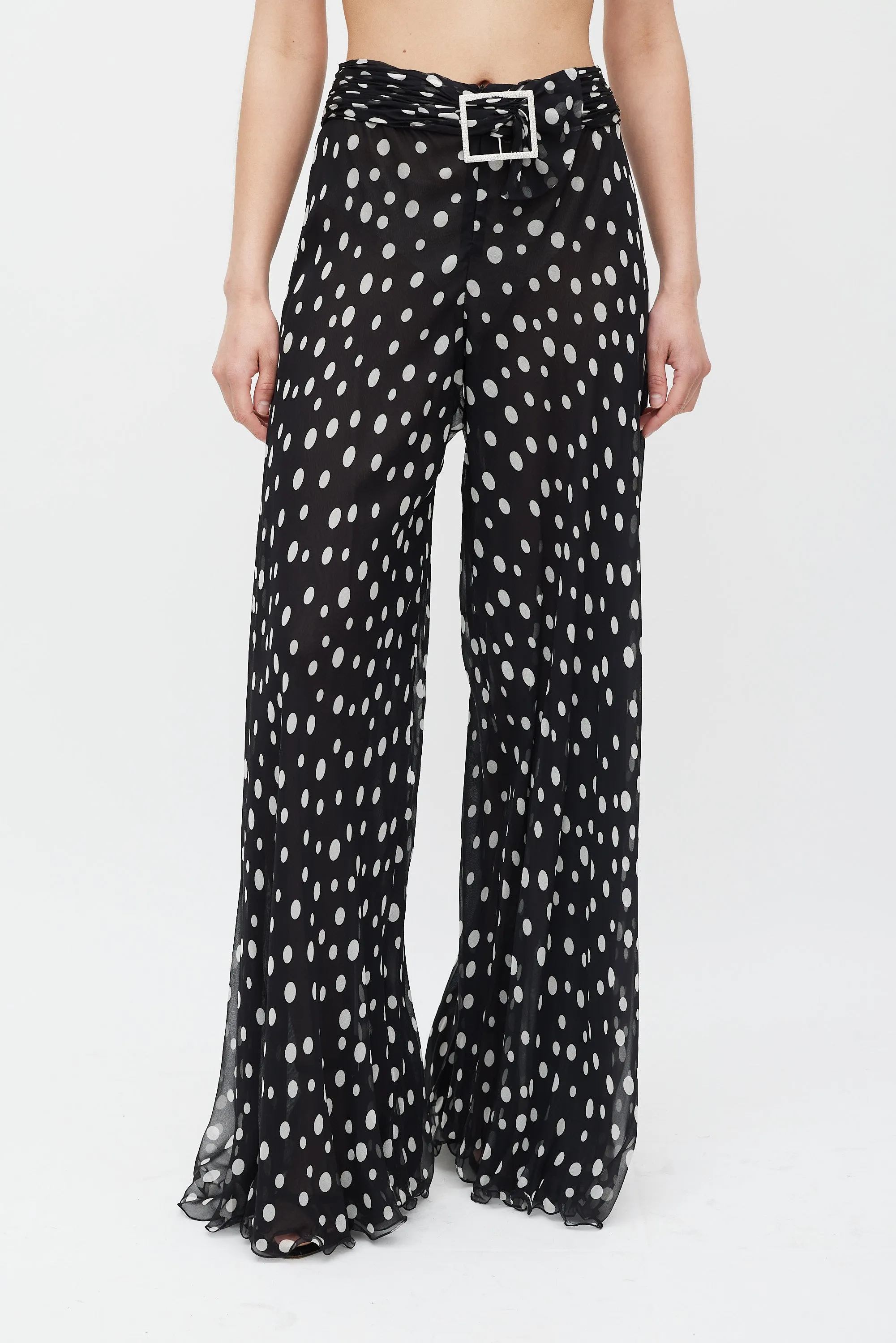 Black & White Sheer Dotted Flared Trouser