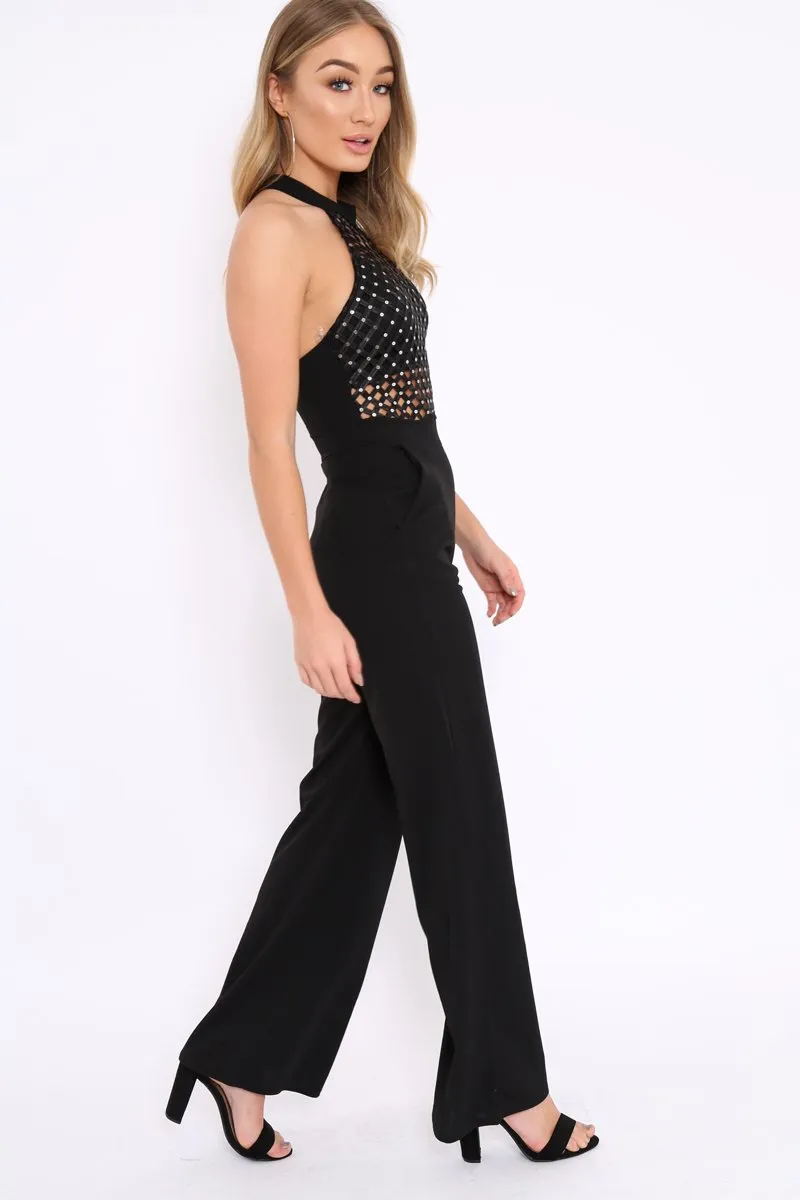 Black Halterneck Cage Design Jumpsuit - Taaliah