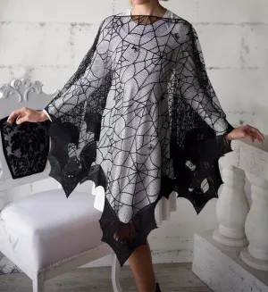 Black Lace Spider Web & Bat Poncho