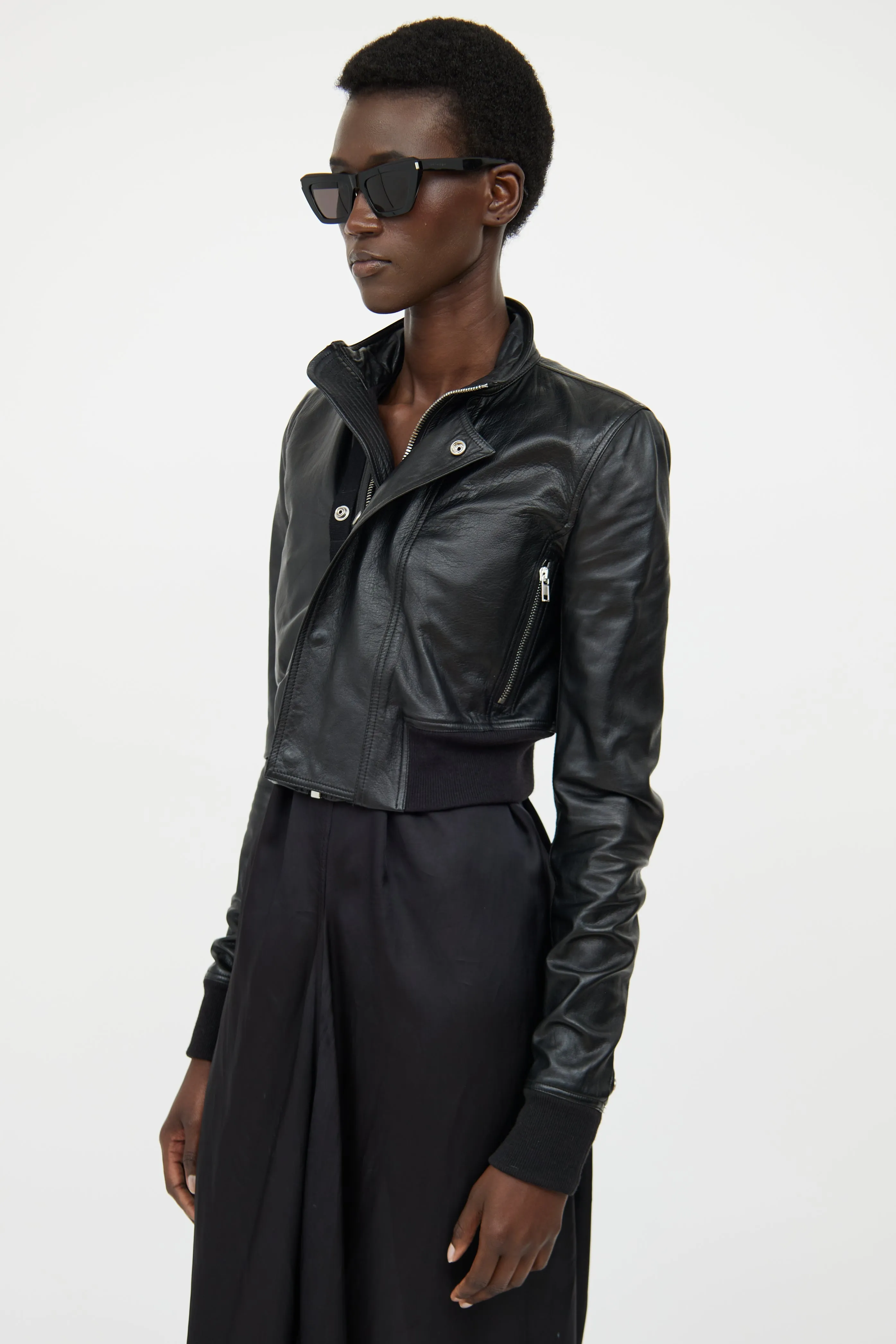 Black Leather Cropped Jacket