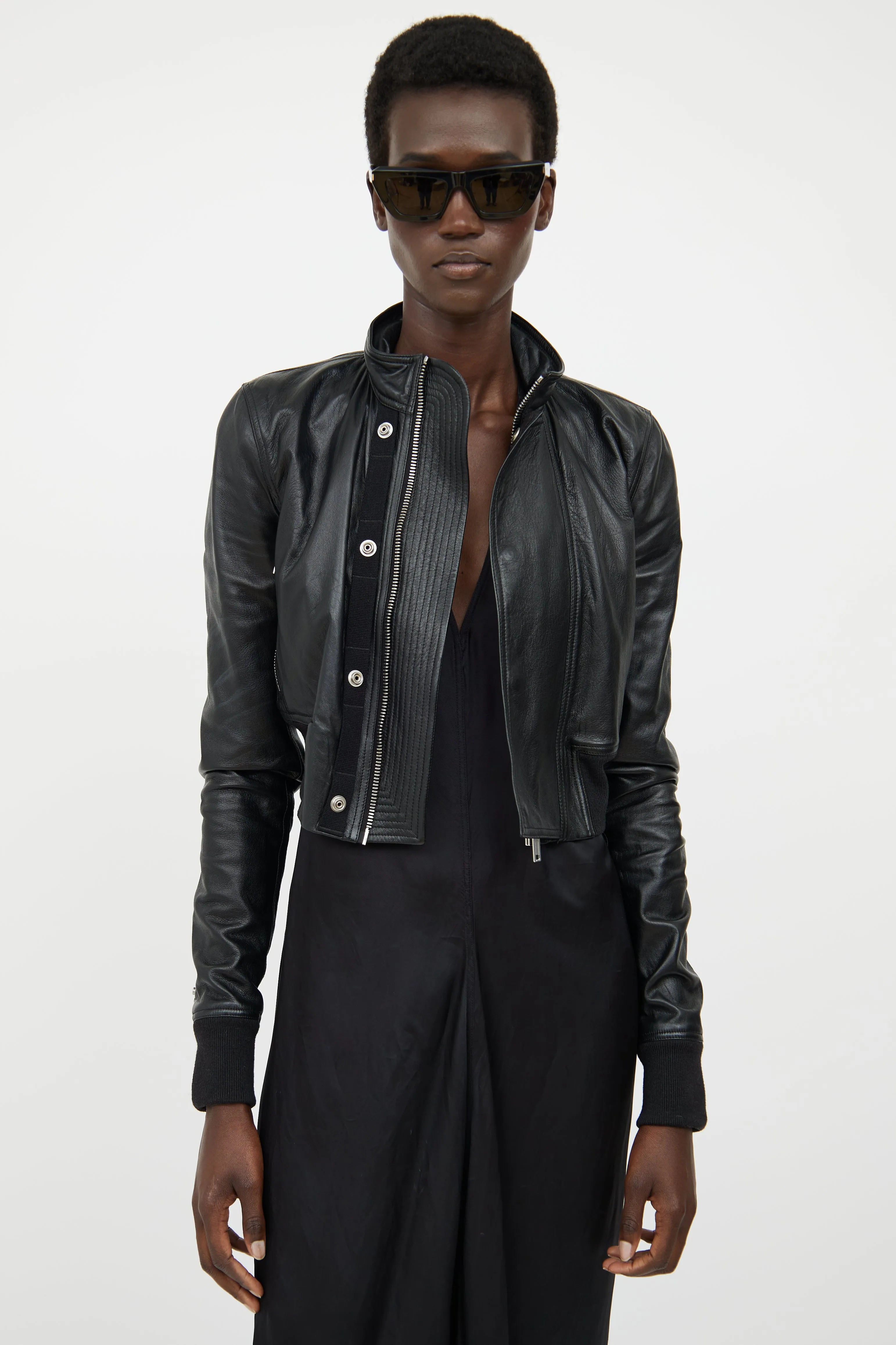 Black Leather Cropped Jacket