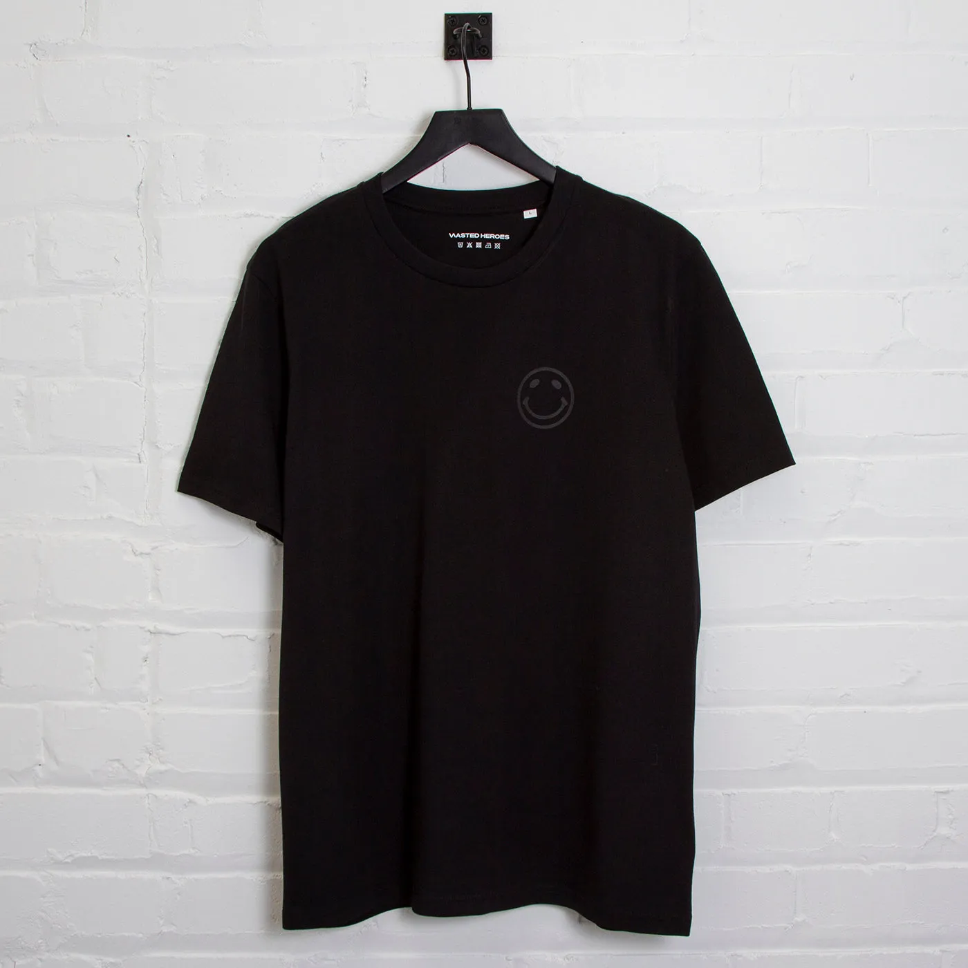 Black On Black Side Smiley - Tshirt - Black