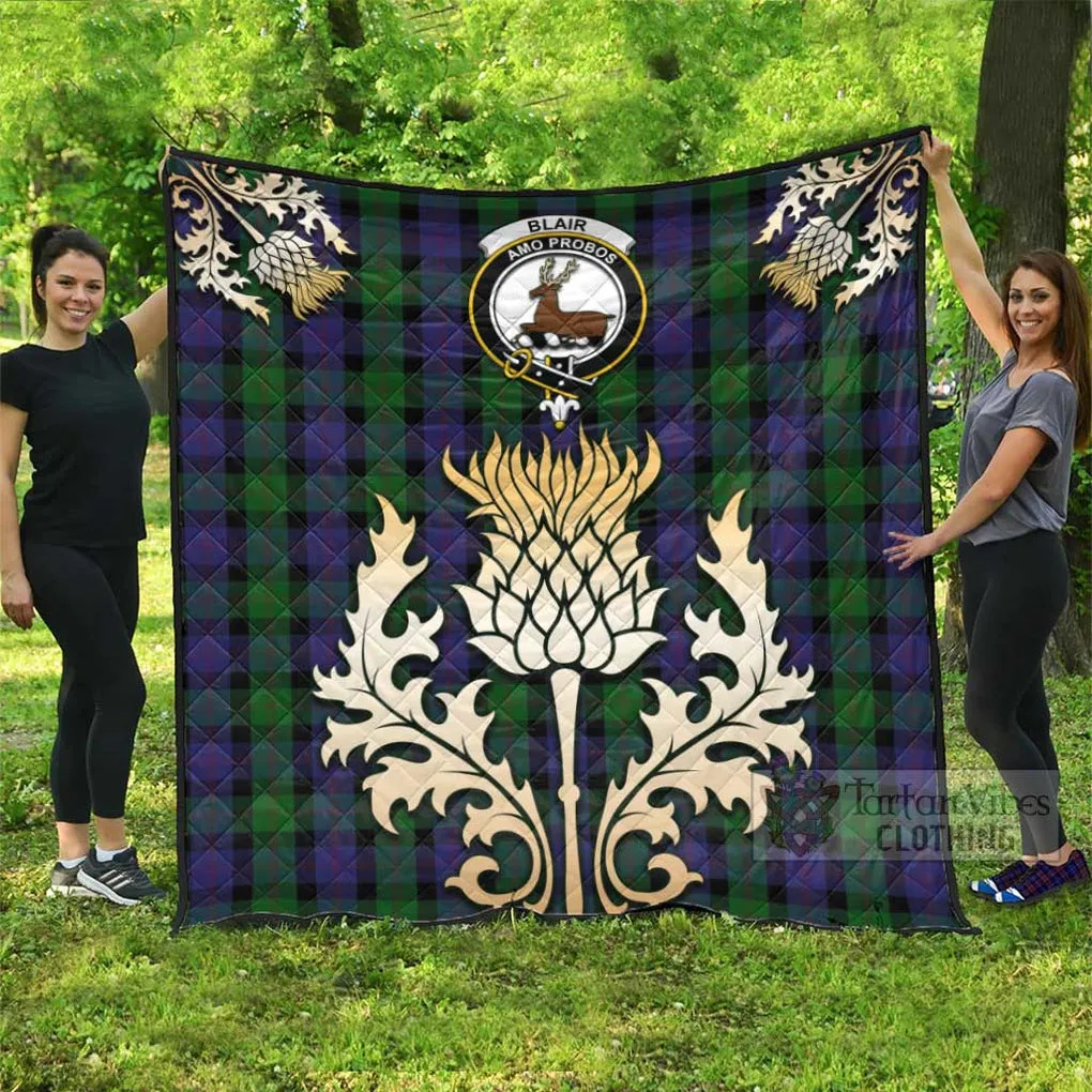 Blair Tartan Quilt with Family Crest and Golden Thistle Style