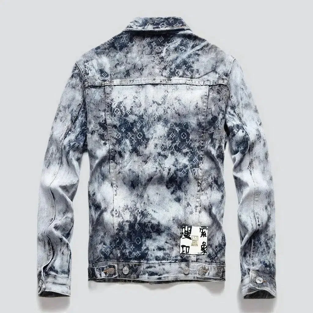 Bleached acid-wash men's jean jacket