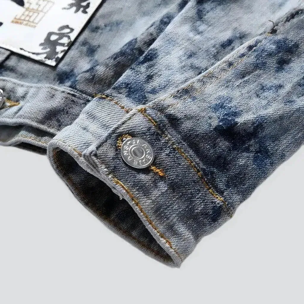 Bleached acid-wash men's jean jacket