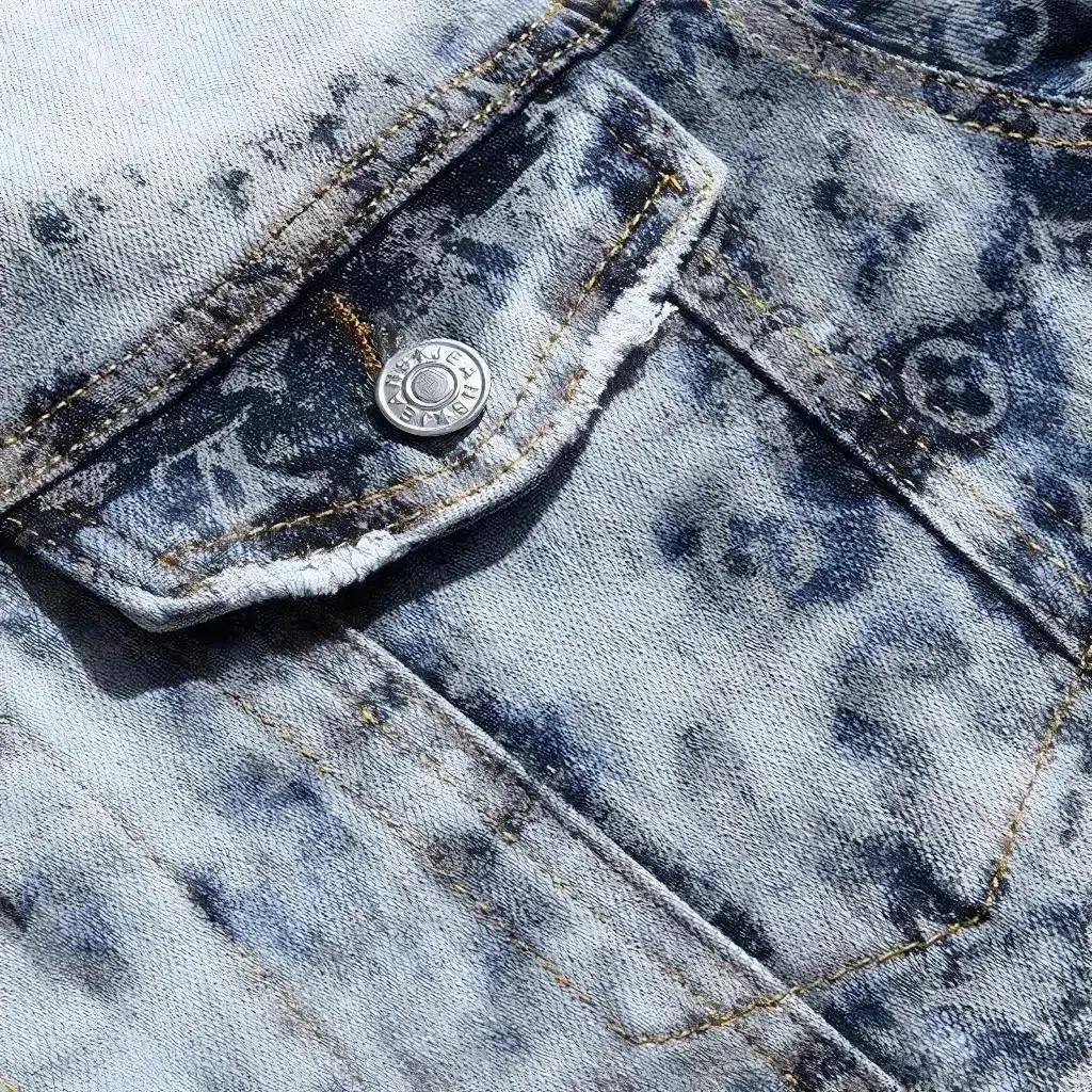 Bleached acid-wash men's jean jacket