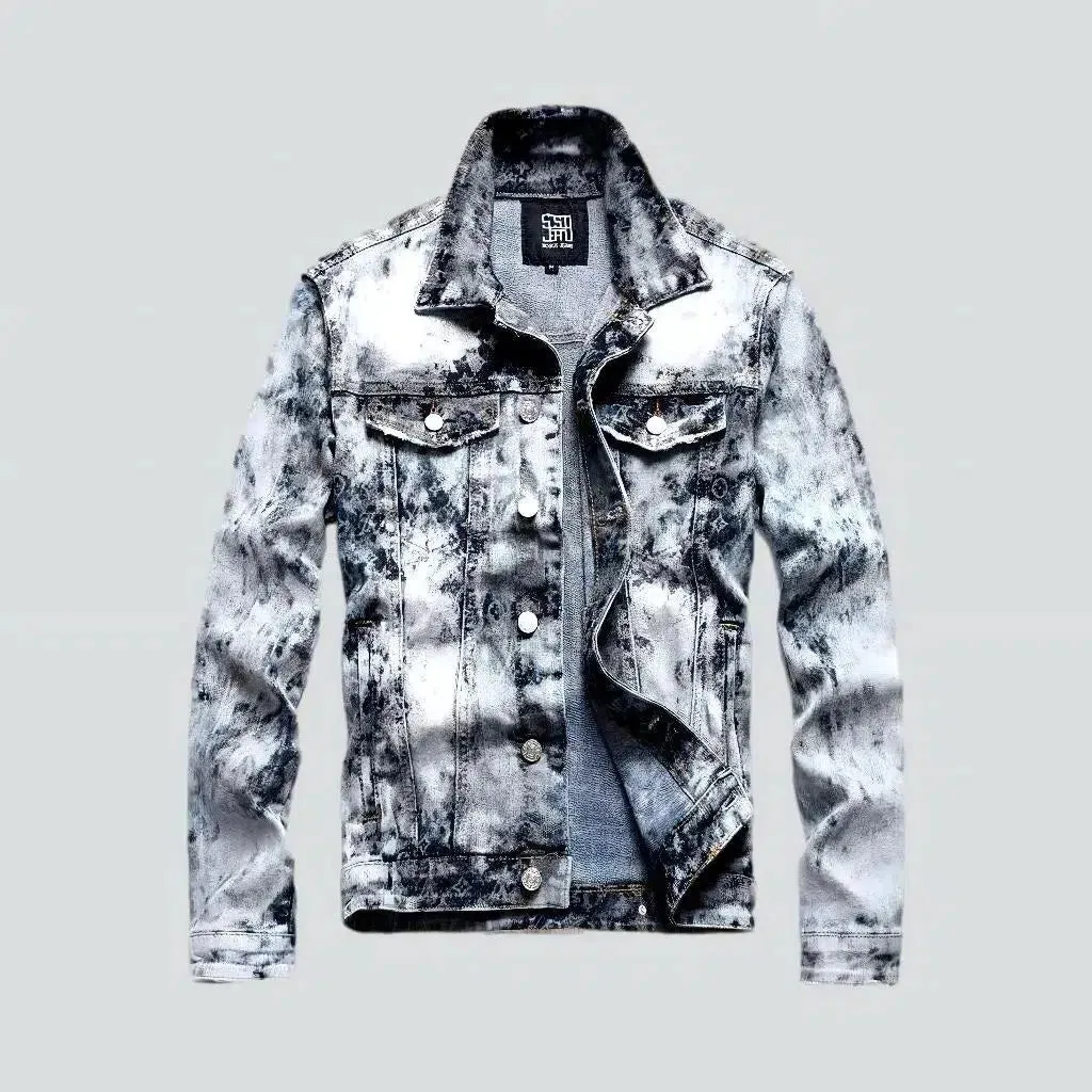 Bleached acid-wash men's jean jacket