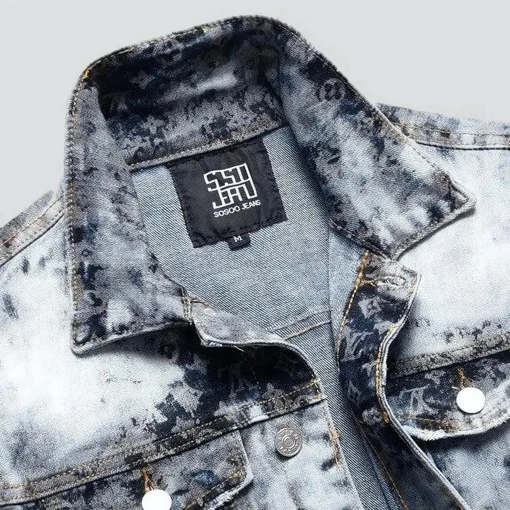 Bleached acid-wash men's jean jacket