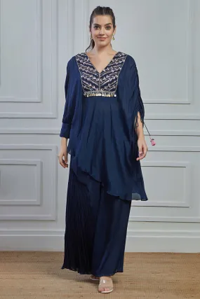 Blue Embellished Crepe Silk Kurta Palazzo Set