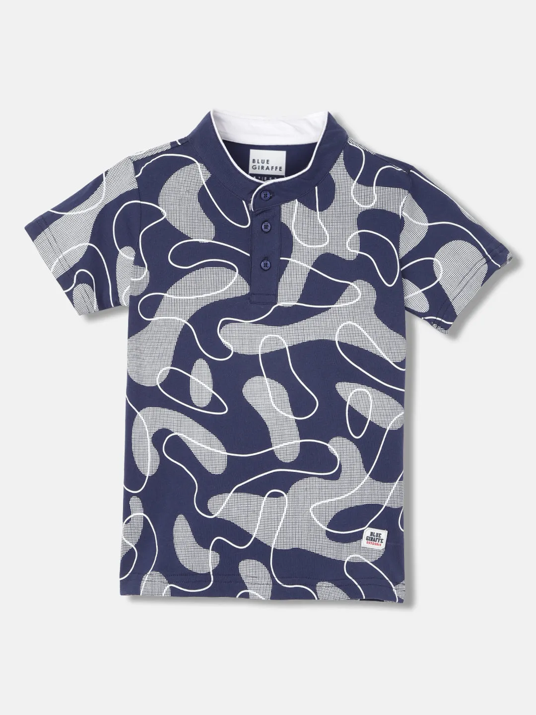 Blue Giraffe Boys Navy Blue Printed Henley Neck Short Sleeves T-Shirt