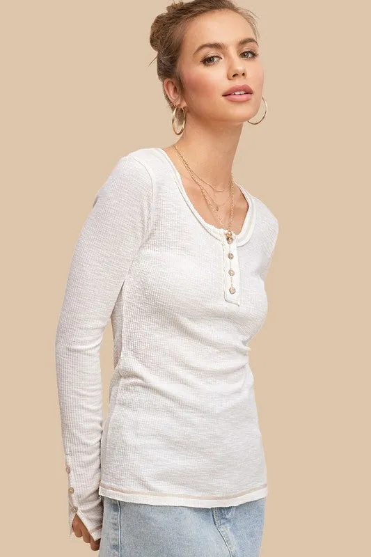 Bohemian Henley Leah Ribbed Button Detail Top