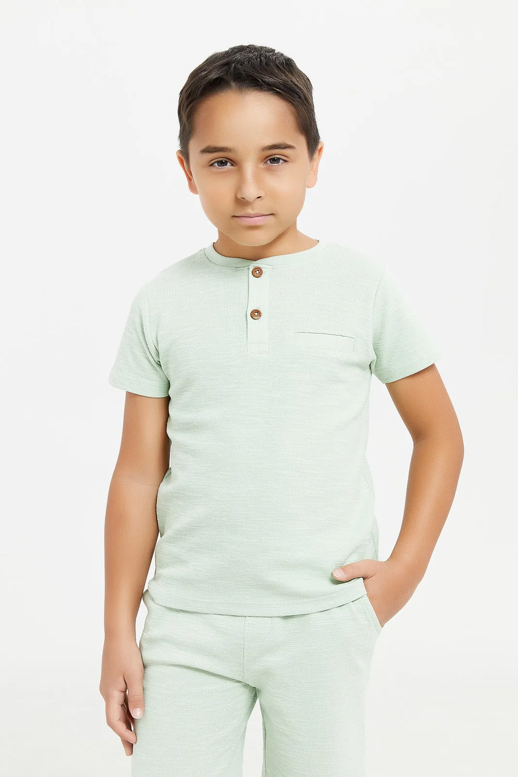 Boys Mint Henley T-Shirt And Shorts Set (2 Piece)