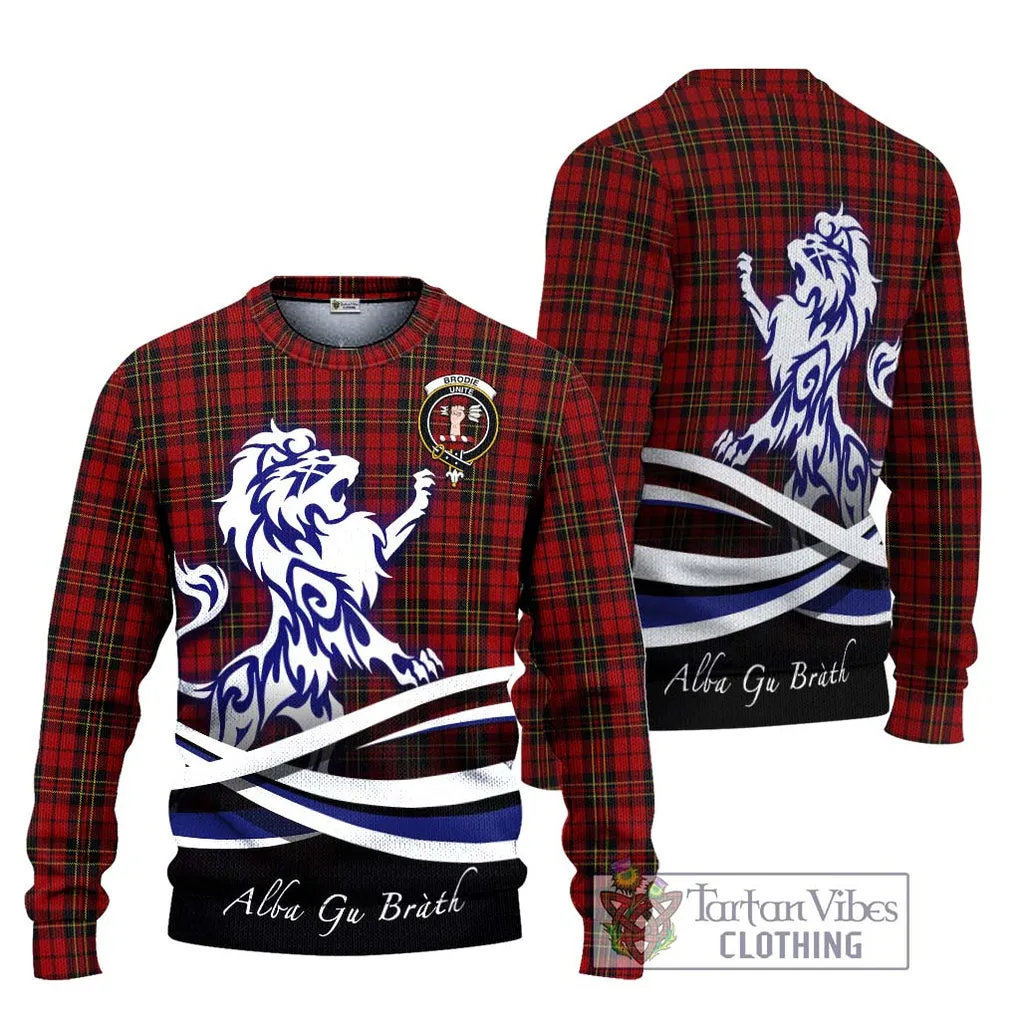 Brodie Tartan Ugly Sweater with Alba Gu Brath Regal Lion Emblem