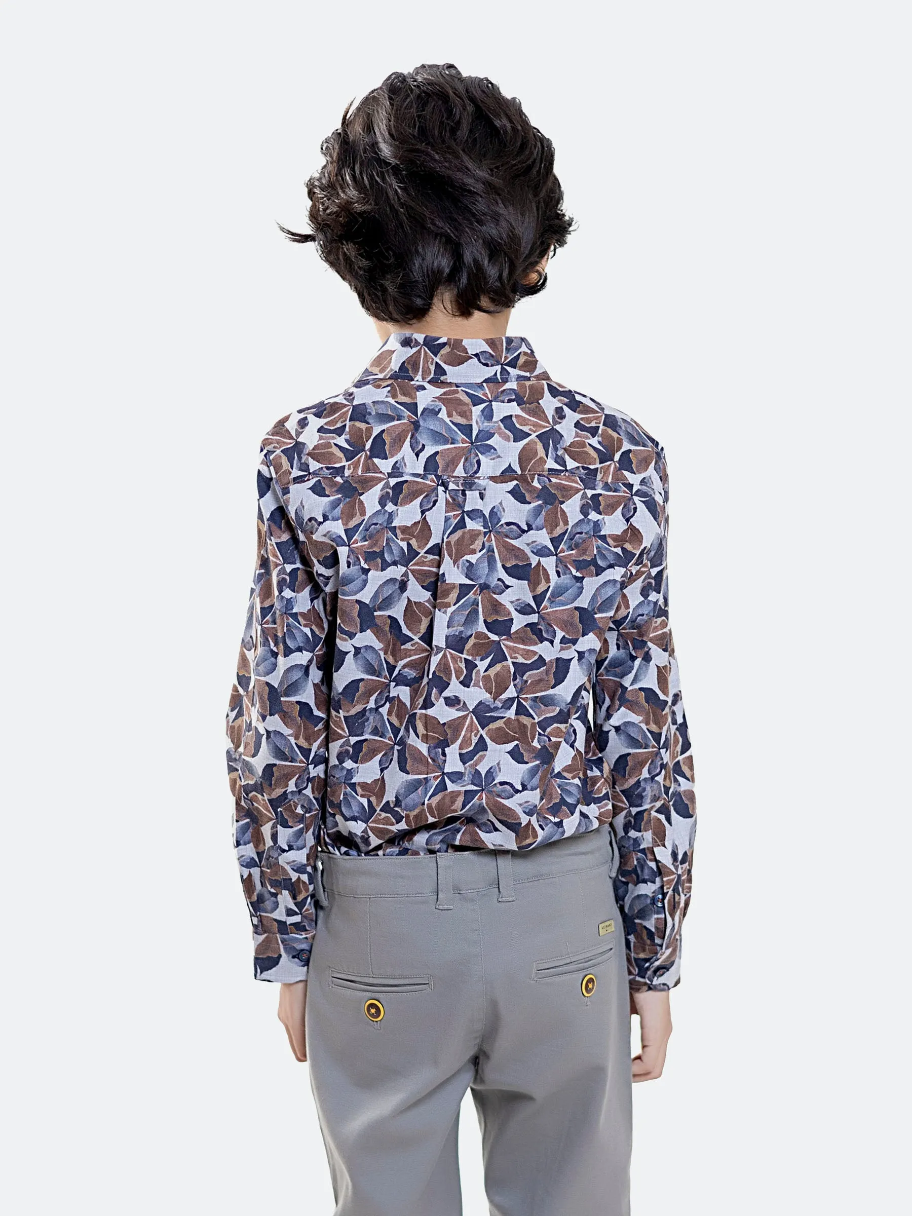 Brown & Navy Printed Long Sleeve Casual Shirt