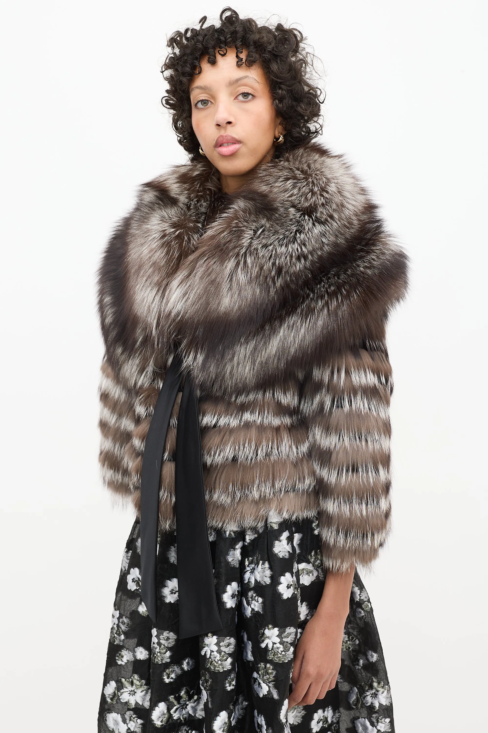 Brown Fur Shawl & Cropped Jacket