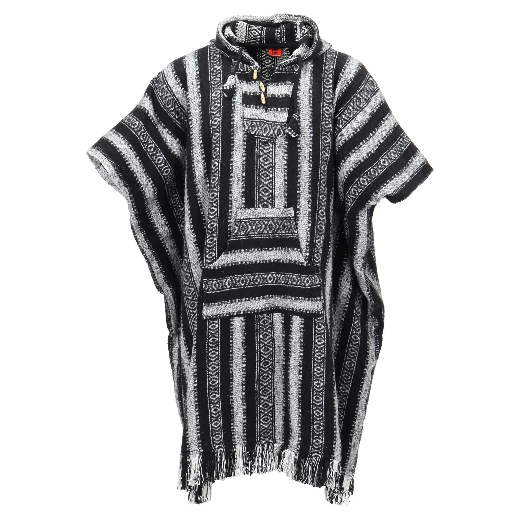 Brushed Cotton Long Hooded Poncho - Black White