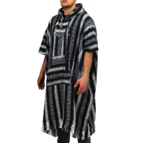 Brushed Cotton Long Hooded Poncho - Black White