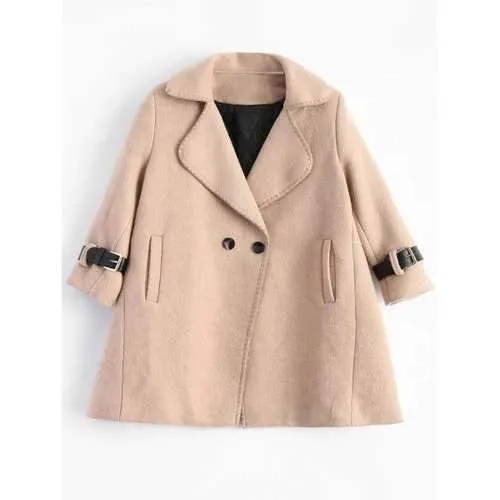 Buckled Fleece A Line Coat - Camel M