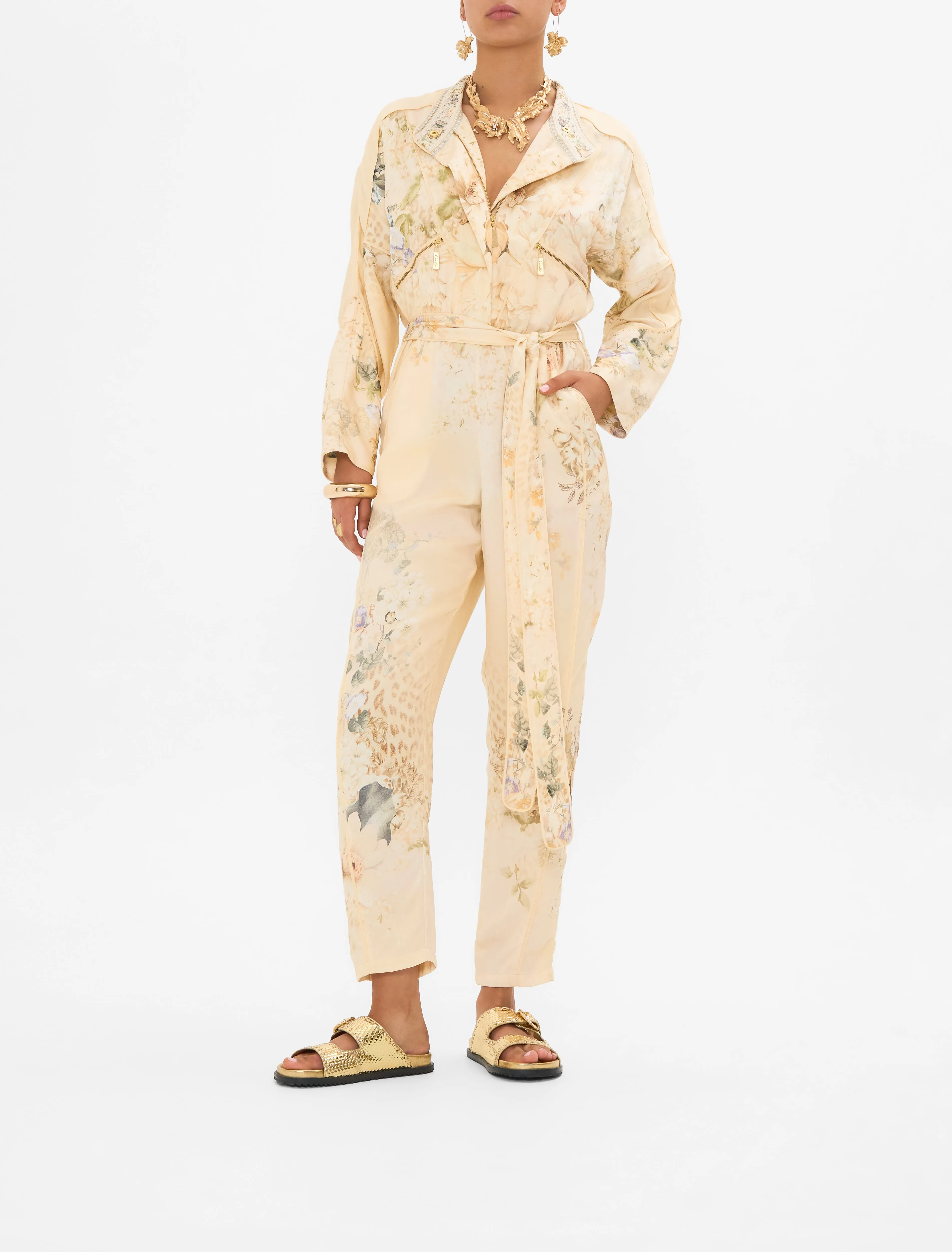 CAMILLA | ADORNED IN ANTIQUITY  ZIP FRONT PANEL JUMPSUIT