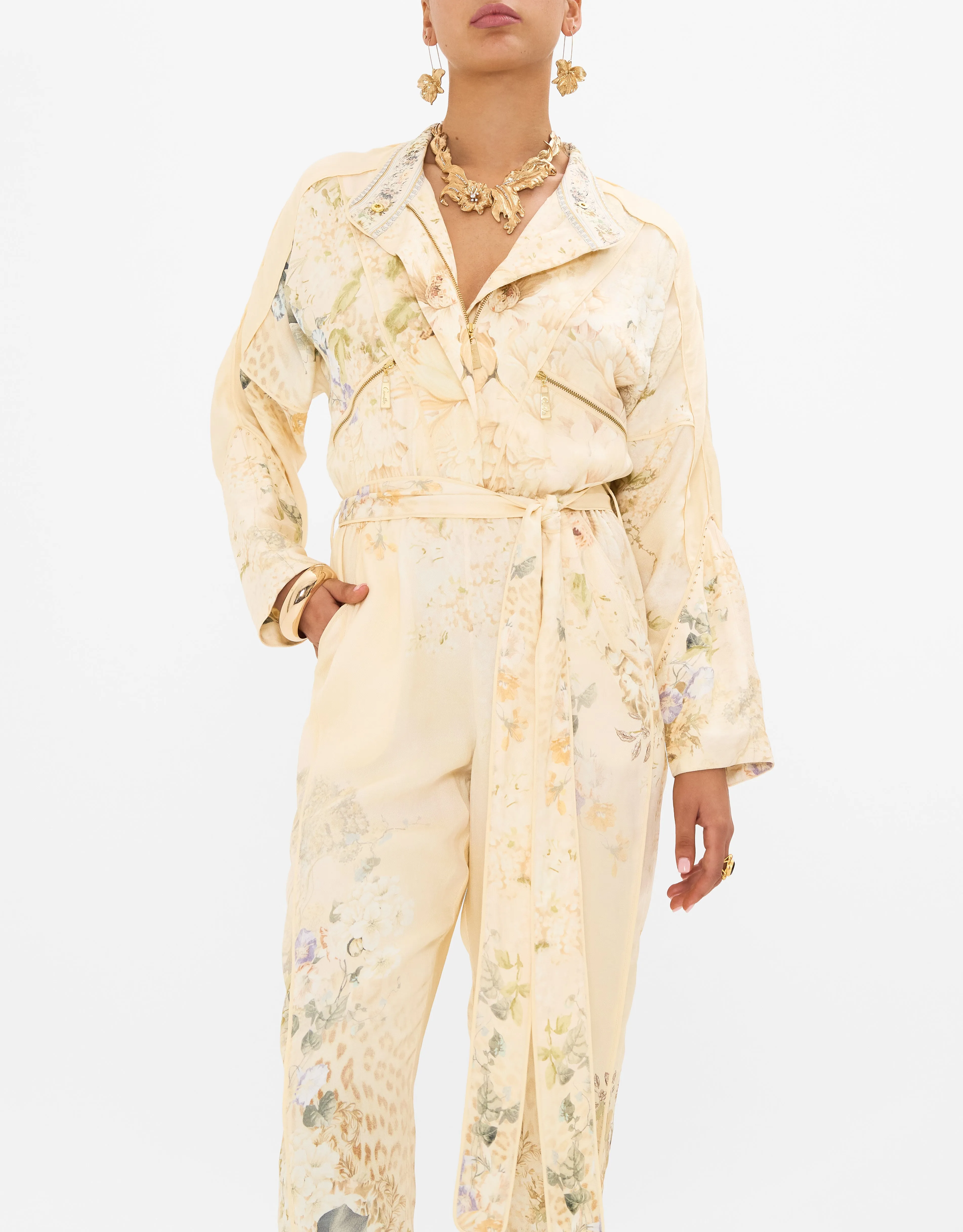 CAMILLA | ADORNED IN ANTIQUITY  ZIP FRONT PANEL JUMPSUIT