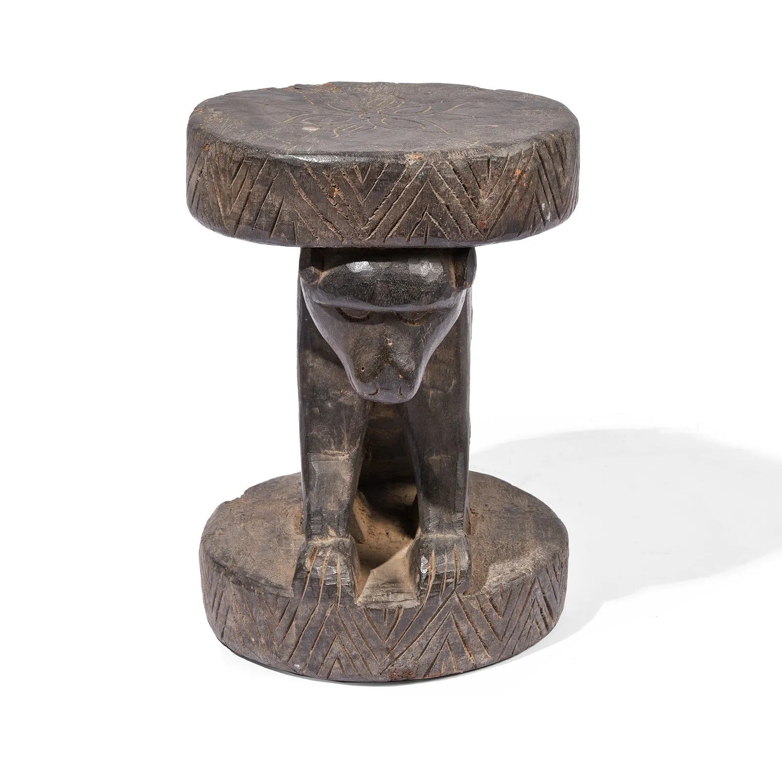 Carved Santal Tribal Monkey Stool - Ca 1930