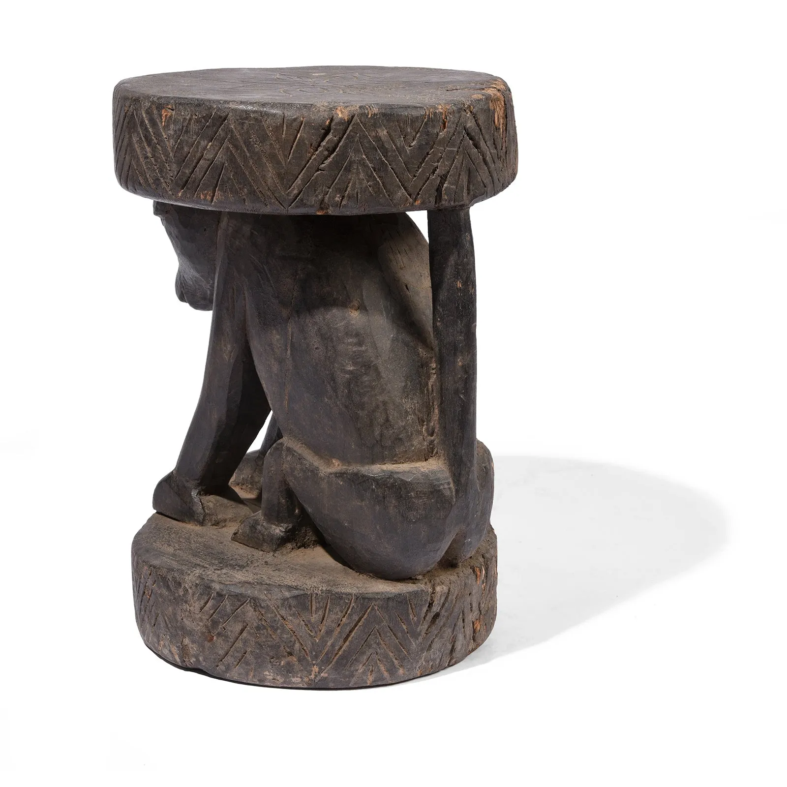 Carved Santal Tribal Monkey Stool - Ca 1930