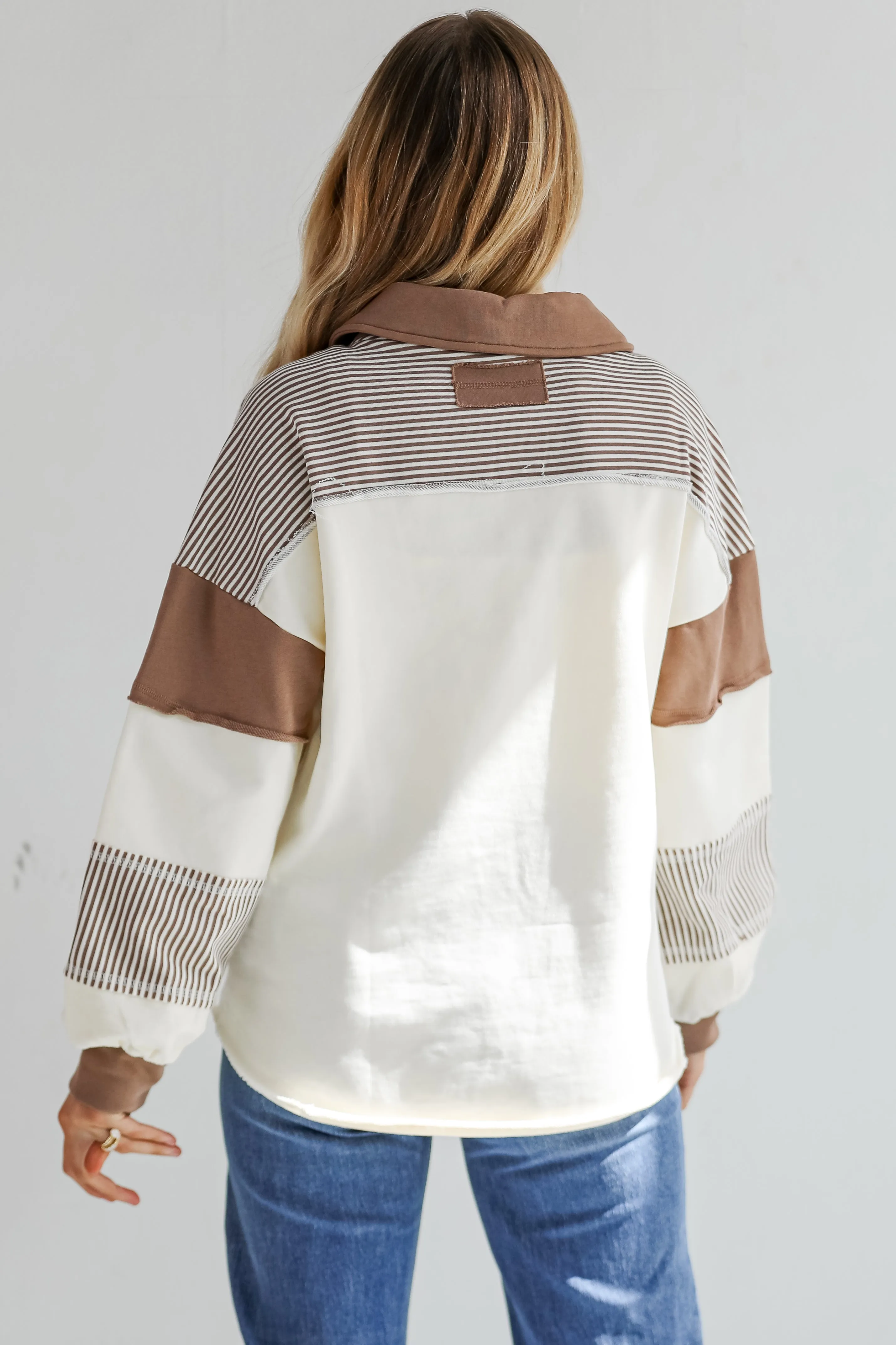 Casual Energy Ivory Collared Color Block Oversized Top