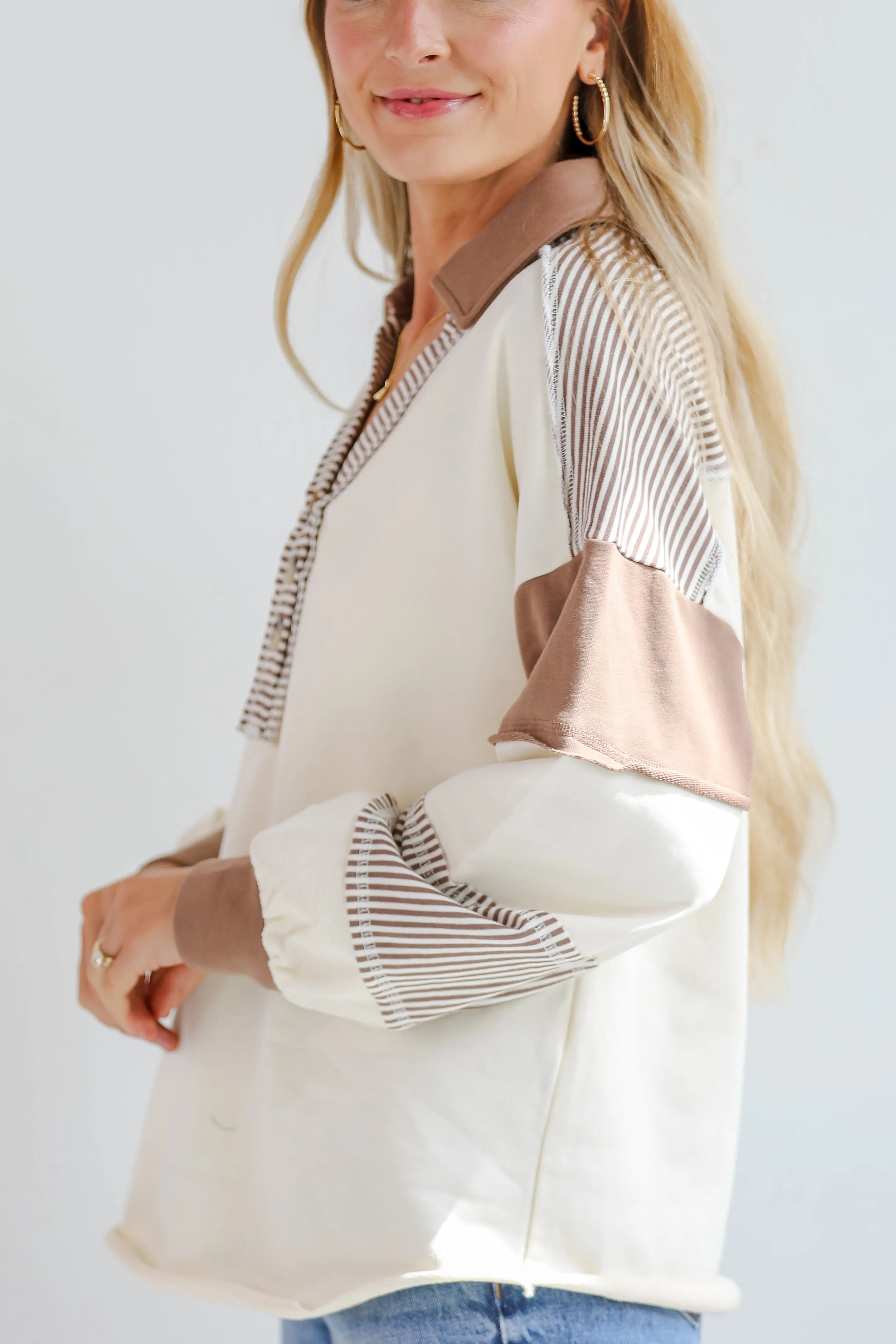 Casual Energy Ivory Collared Color Block Oversized Top