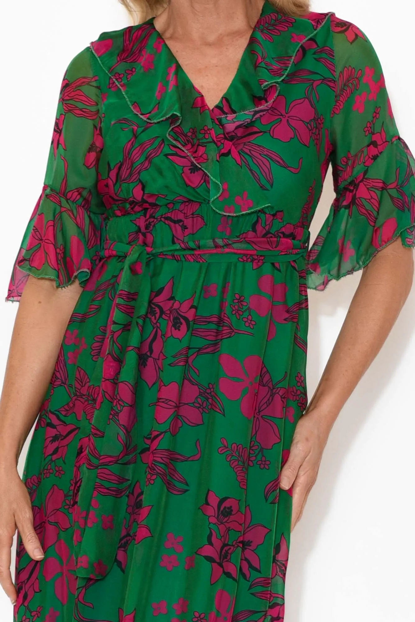 Charlotte Fuchsia Floral Silk Tie Dress