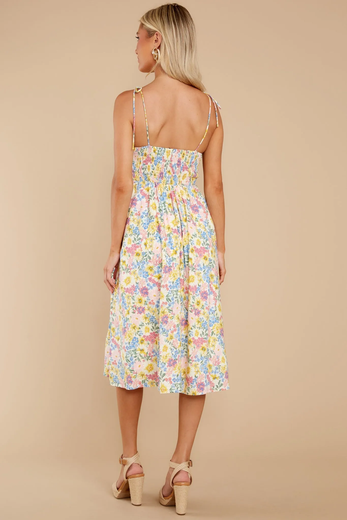 Chasing Sun Beams Yellow Multi Floral Print Midi Dress