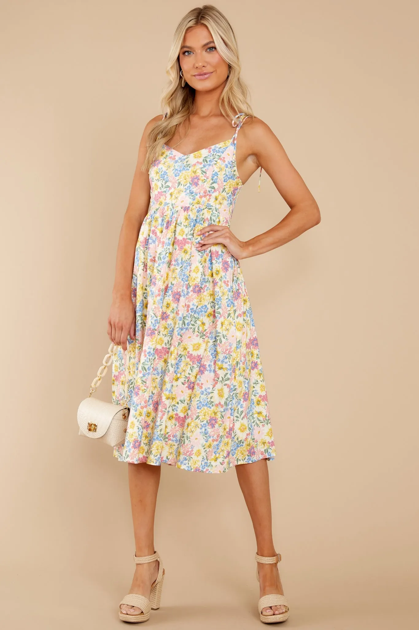 Chasing Sun Beams Yellow Multi Floral Print Midi Dress