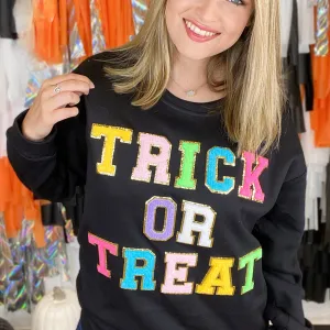 Chenille Letter Sweatshirt, TRICK OR TREAT