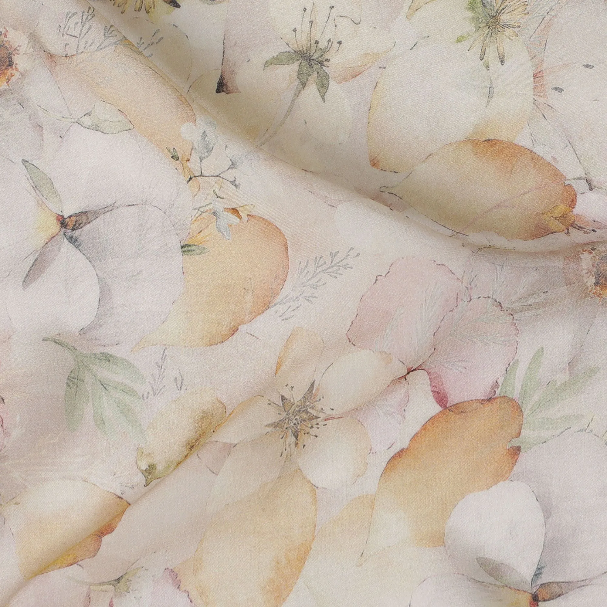 Chic Peach Bloom Viscose Crepe Fabric - 110cm Wide, Designer Quality, Shop Online-D18100