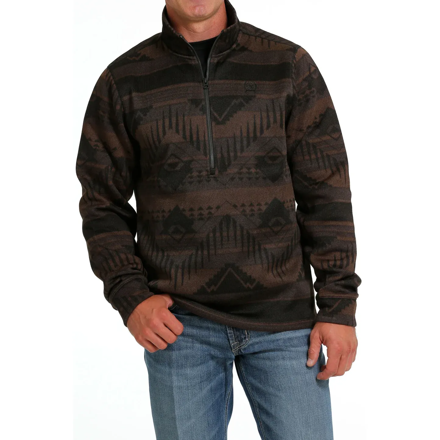 Cinch Men's Brown Printed Half Zip Pullover Sweater