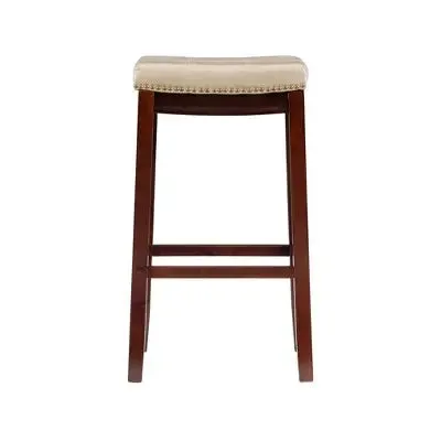 Claridge Backless Faux Leather Saddle Barstool Beige - Linon