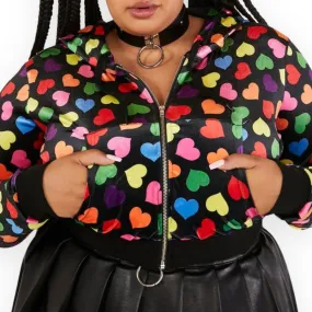 Colorful Hearts Hooded Cropped Jacket