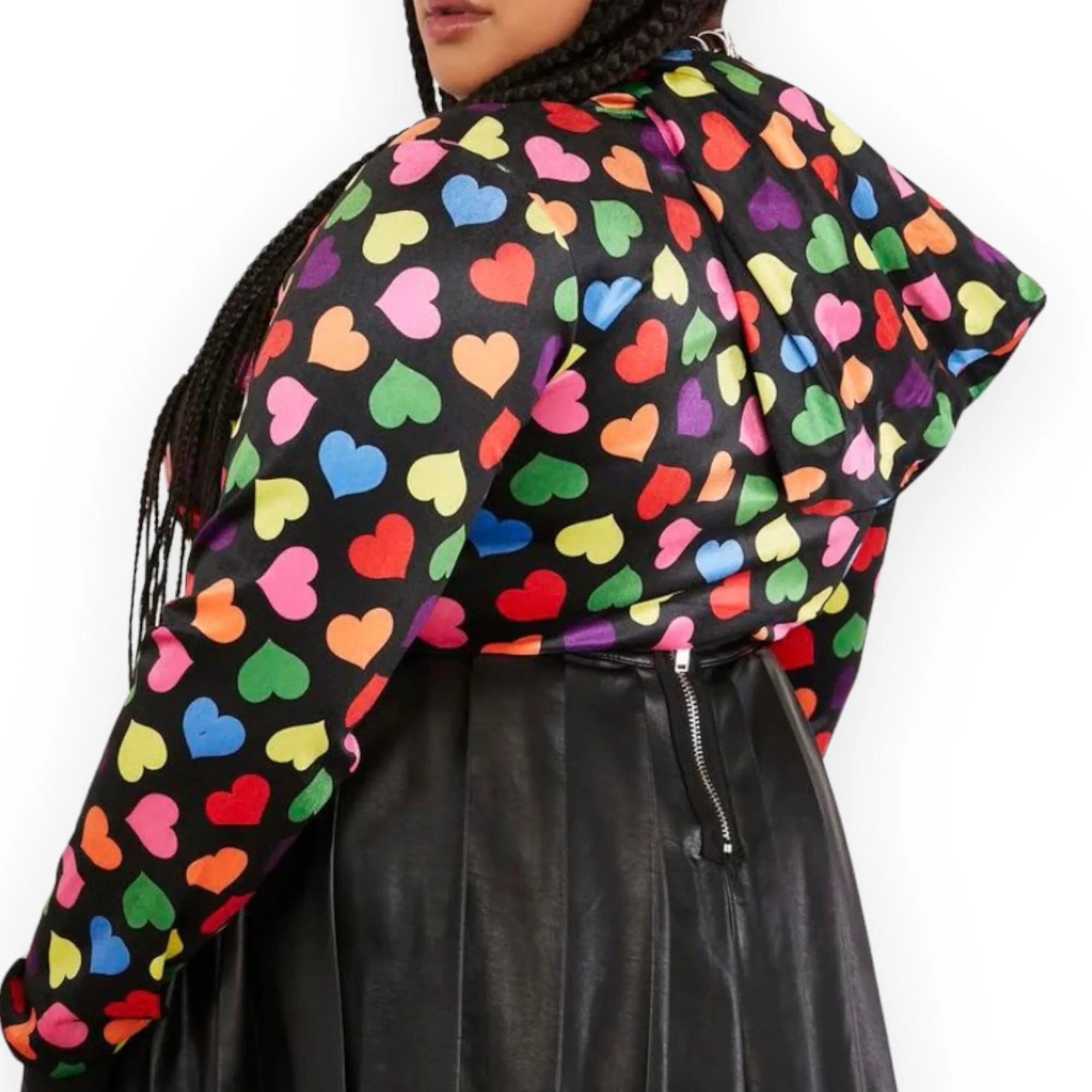 Colorful Hearts Hooded Cropped Jacket